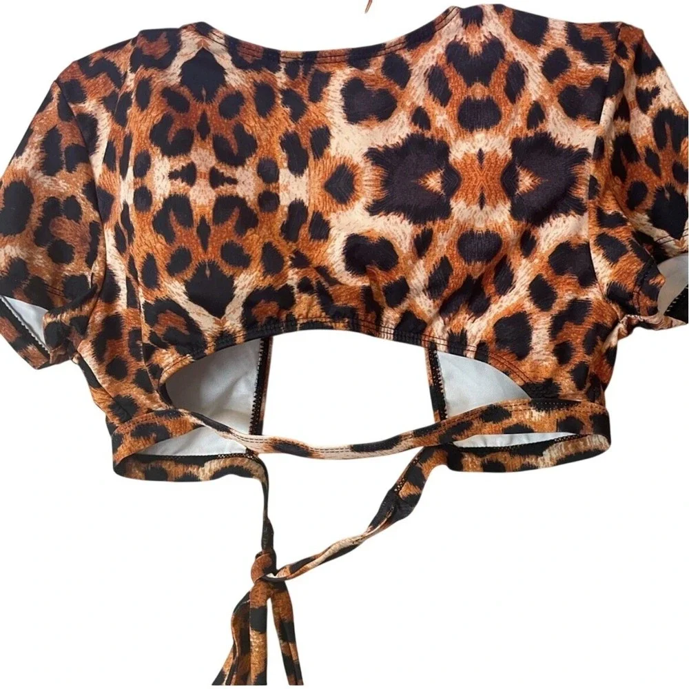 Leopard Print Halter Neck String Bikini Set Women